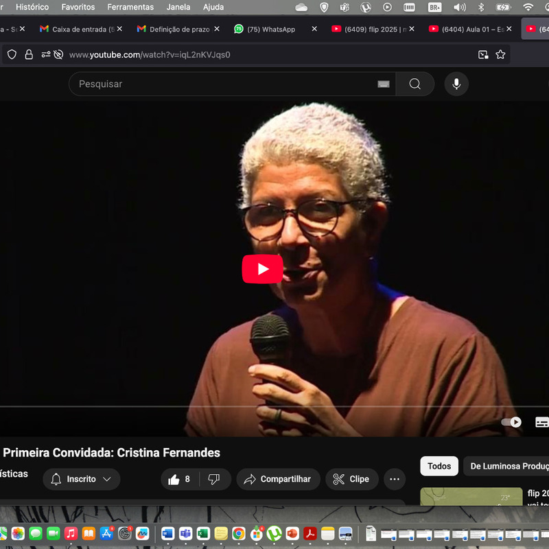 Conversa com a primeira convidada.